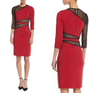 NK32 Naeem Khan Lace Cutout Dress Red Black